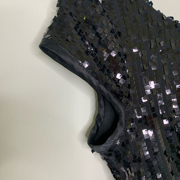 Black Square Sequin Fit Flare Dress Cap Sleeves Sz 5/6 - Picture 9 of 11
